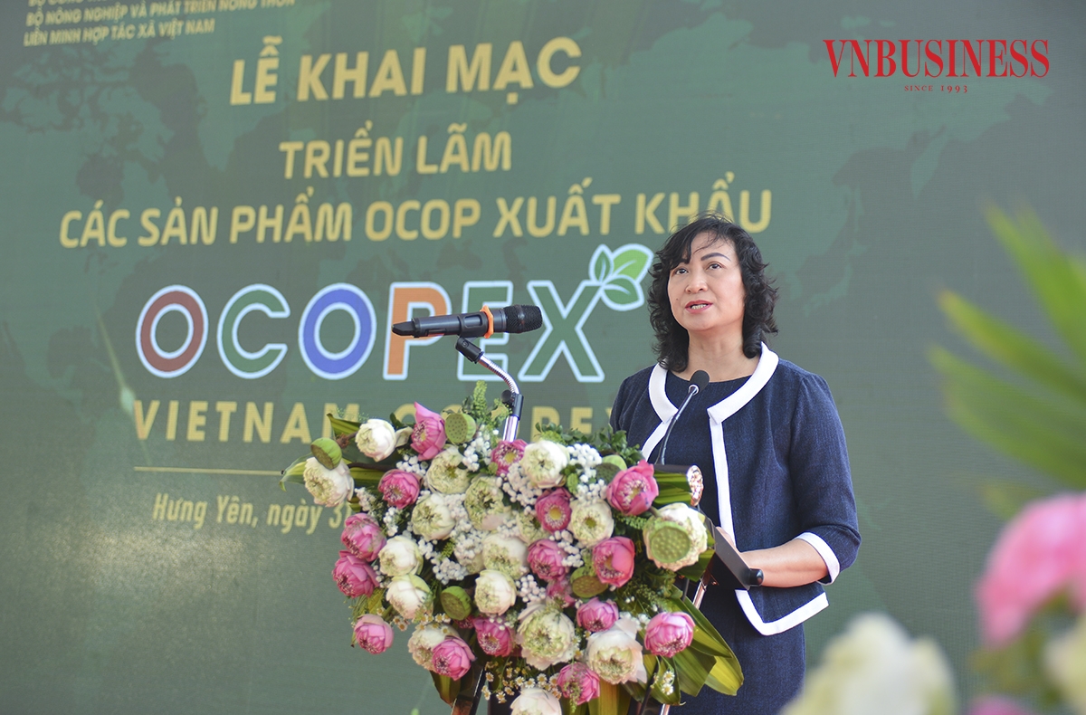 Thứ trưởng Bộ Công Thương Phan Thị Thắng phát biểu khai mạc Triển lãm.