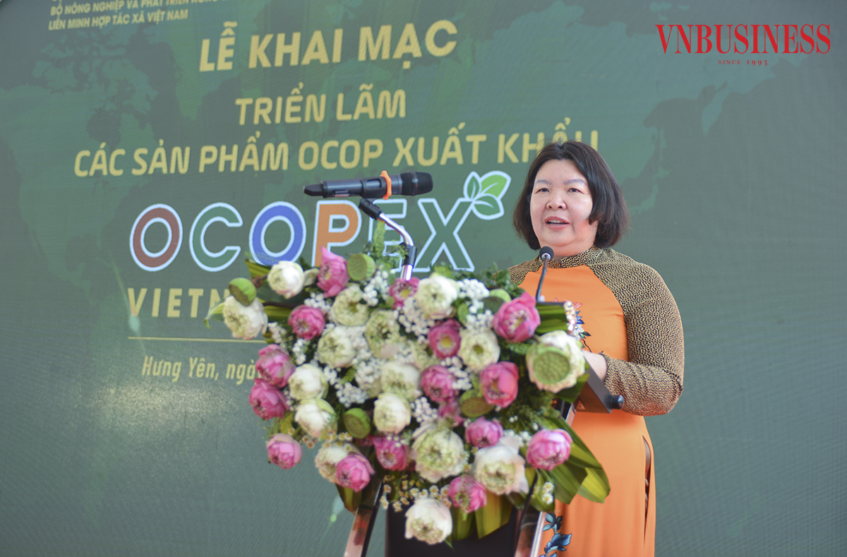 Chủ tịch Liên minh Hợp tác xã Việt Nam Cao Xuân Thu Vân phát biểu tại buổi lễ.