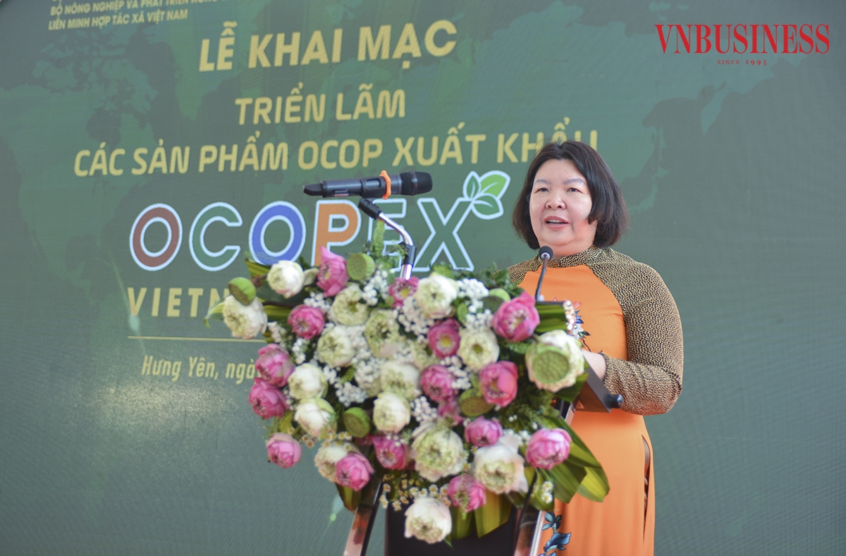 Chủ tịch Liên minh Hợp tác xã Việt Nam Cao Xuân Thu Vân phát biểu tại buổi lễ.