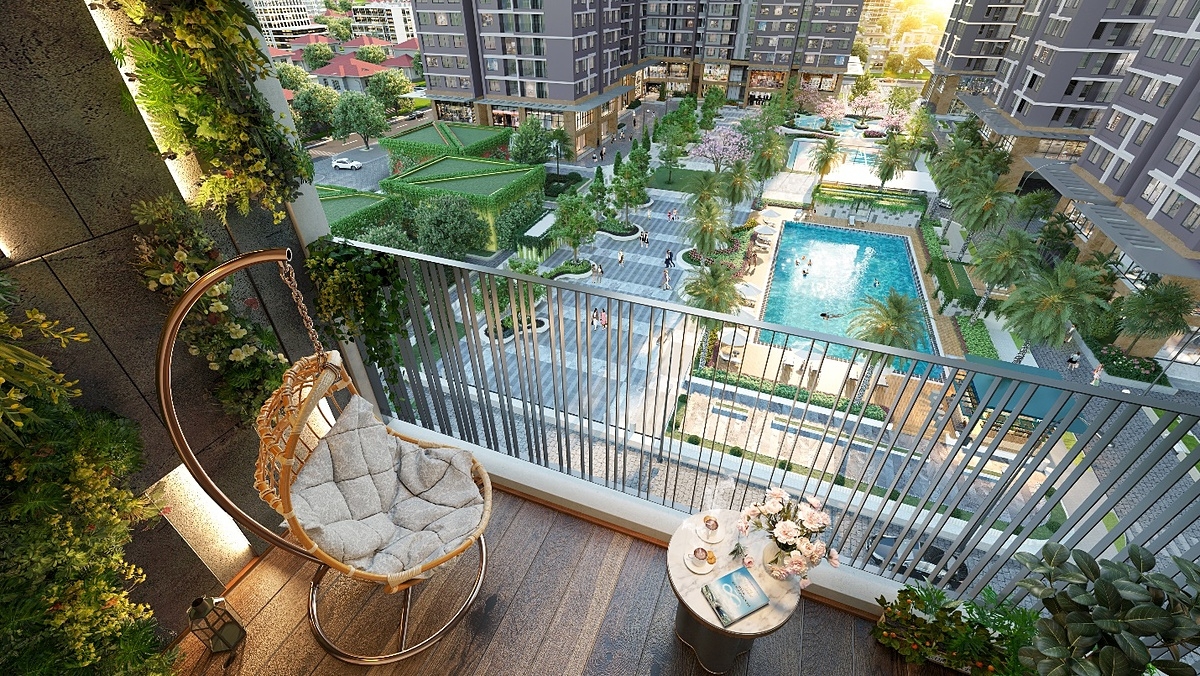 Tại ban công diện tích rộng hiếm có, chủ nhân tương lai của Hanoi Melody Residences có thể tự do thiết kế “chốn nghỉ dưỡng” nhỏ xinh cho gia đình với chậu hoa, thảm cỏ...