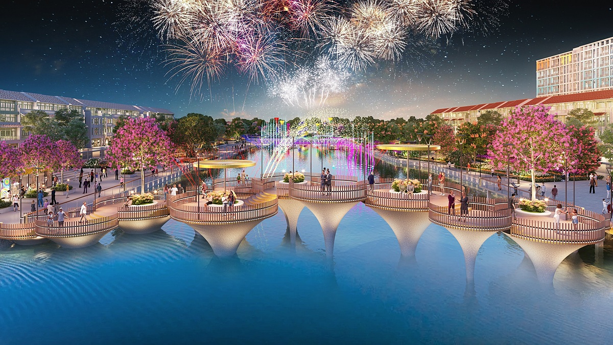 Trục đại lộ sẽ hóa thân thành sân khấu “đỉnh cao” của show nhạc nước quy mô hàng đầu thế giới với 5280 vòi phun cùng hơn 3100 đèn LED, cột nước cao nhất lên tới 80m.