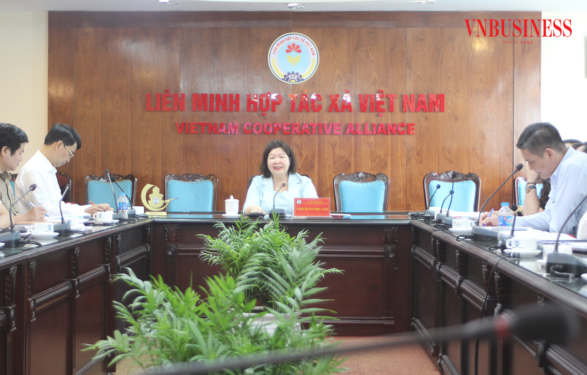 Bà Cao Xuân Thu Vân, Chủ tịch Liên minh HTX Việt Nam, Trưởng ban tổ chức Lễ tôn vinh và trao giải thưởng Mai An Tiêm lần thứ nhất, chủ trì hội nghị sáng 21/11.