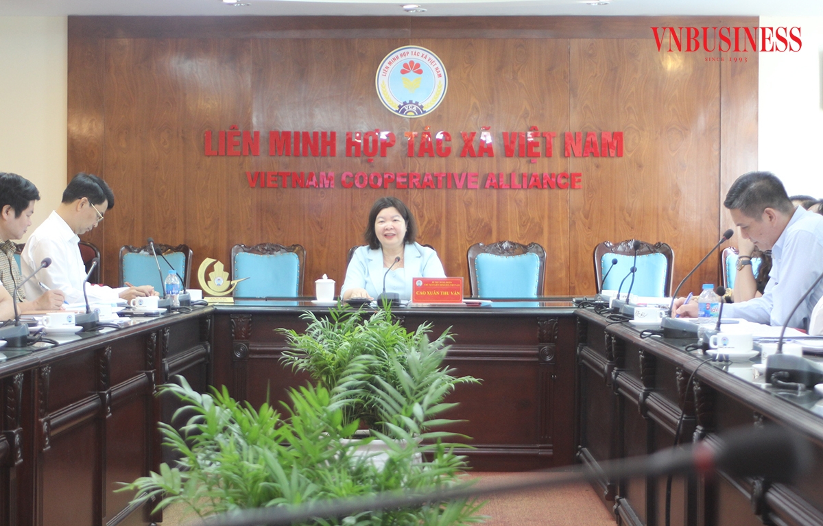 Bà Cao Xuân Thu Vân, Chủ tịch Liên minh HTX Việt Nam, Trưởng ban tổ chức Lễ tôn vinh và trao giải thưởng Mai An Tiêm lần thứ nhất, chủ trì hội nghị sáng 21/11.