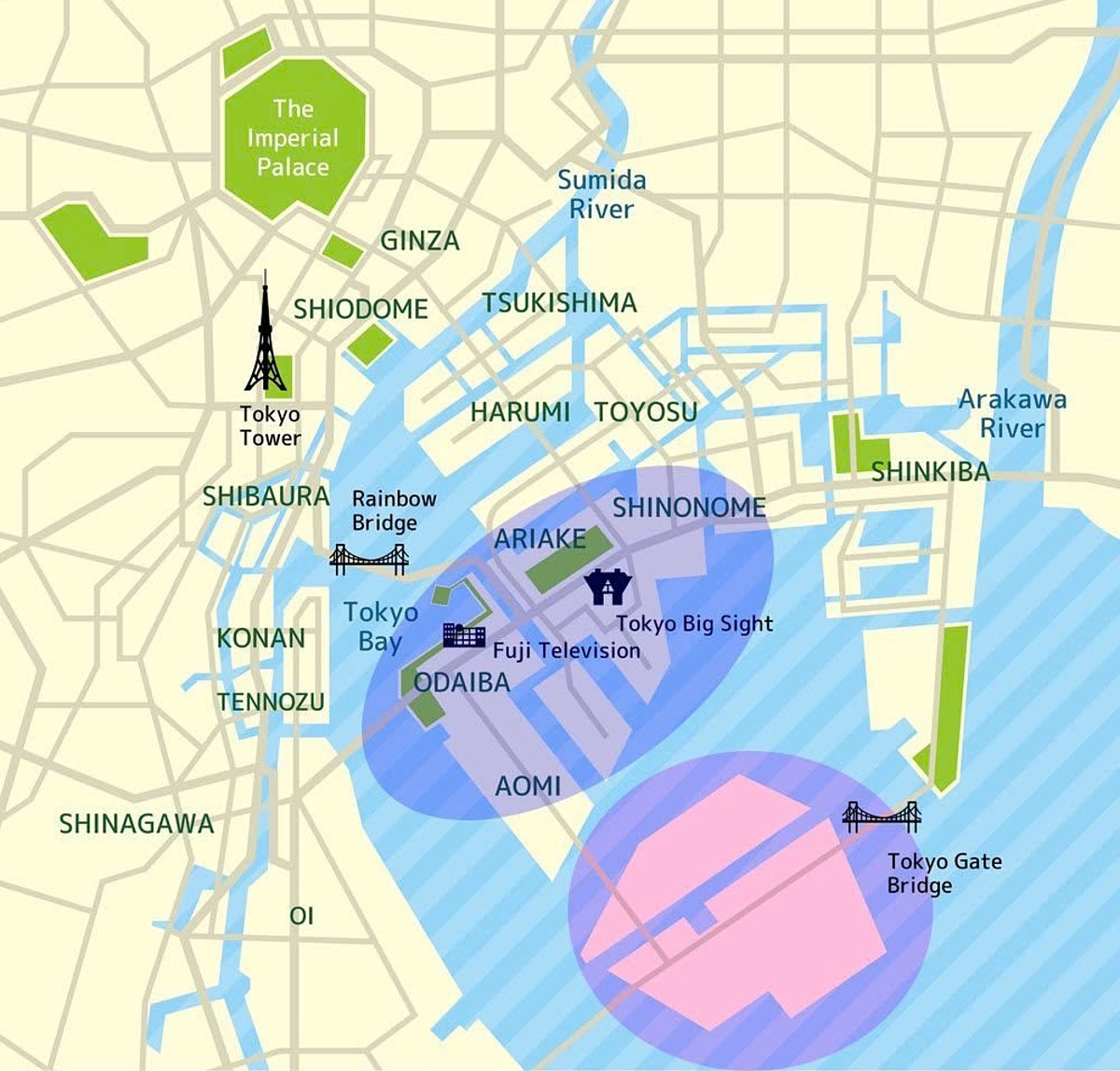 Bản đồ khu vực lấn biển Odaiba tại vịnh Tokyo Nguồn: Tokyo Metropolitan Government.