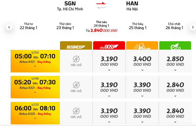 Các hãng hàng không vẫn còn nhiều ghế trống trên một số chặng bay từ TPHCM - Hà Nội.