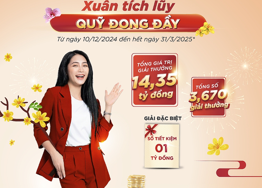 Cơ hội trúng 1 tỷ đồng khi tham gia chương trình Tiết kiệm dự thưởng “Xuân tích lũy - Quỹ đong đầy” của Agribank.