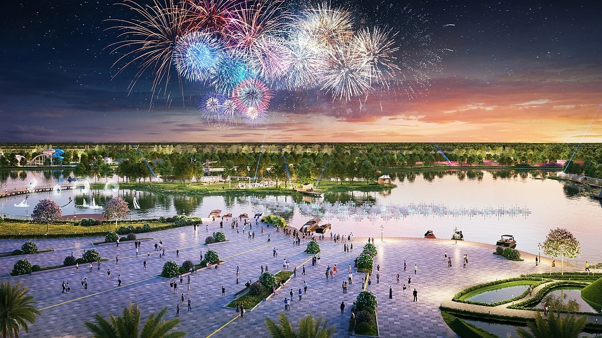 Show diễn Jetski & Flyboard cùng những màn pháo hoa đỉnh cao sẽ được đưa đến Hà Nam. Ảnh phối cảnh minh họa Sun Property.