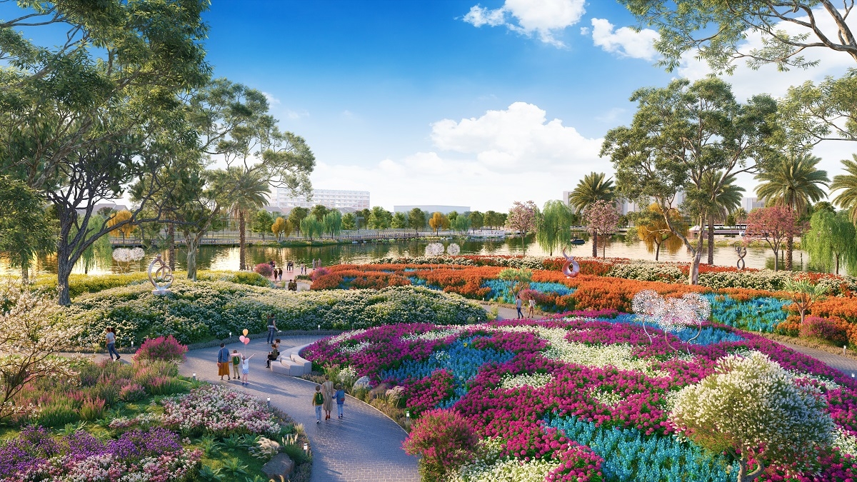 Cánh đồng hoa ngập hương sắc sẽ là tọa độ được săn đón. Ảnh phối cảnh minh họa Sun Property.