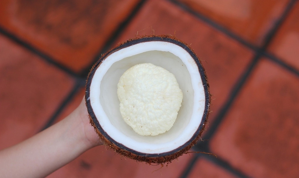 Mộng của trái dừa khô từ chỗ là phụ phẩm bị vứt đi rất lãng phí, đã được doanh nông khai thác tinh chất quý để chế biến thành sản phẩm cà phê hòa tan mộng dừa.