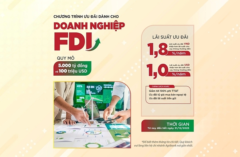 Agribank ưu đãi thúc đẩy tăng trưởng doanh nghiệp FDI năm 2025 với gói tín dụng 5.000 tỷ đồng và 100 triệu USD.