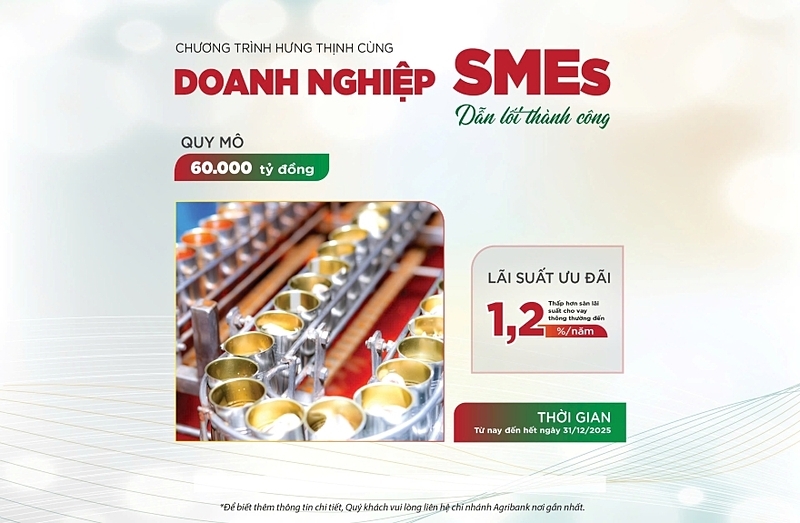 Năm 2025, Agribank tài trợ 60.000 tỷ đồng vốn ưu đãi ngắn hạn với lãi suất thấp hơn so với sàn lãi suất cho vay thông thường đến 1,2%/năm.