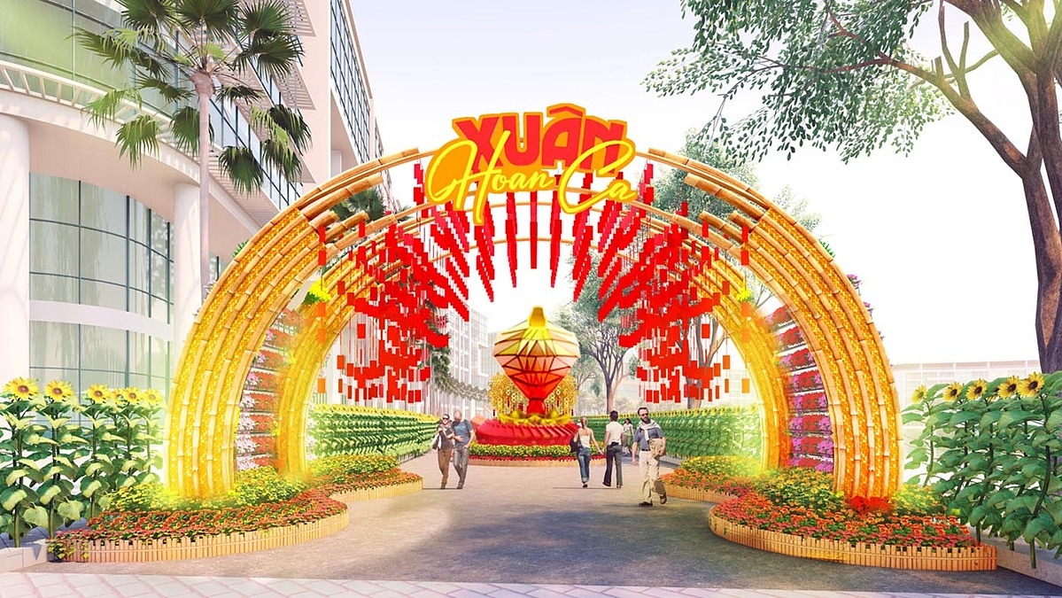 Phối cảnh Cổng nghinh xuân trên Đường hoa Phú Mỹ Hưng Tết Ất Tỵ 2025.