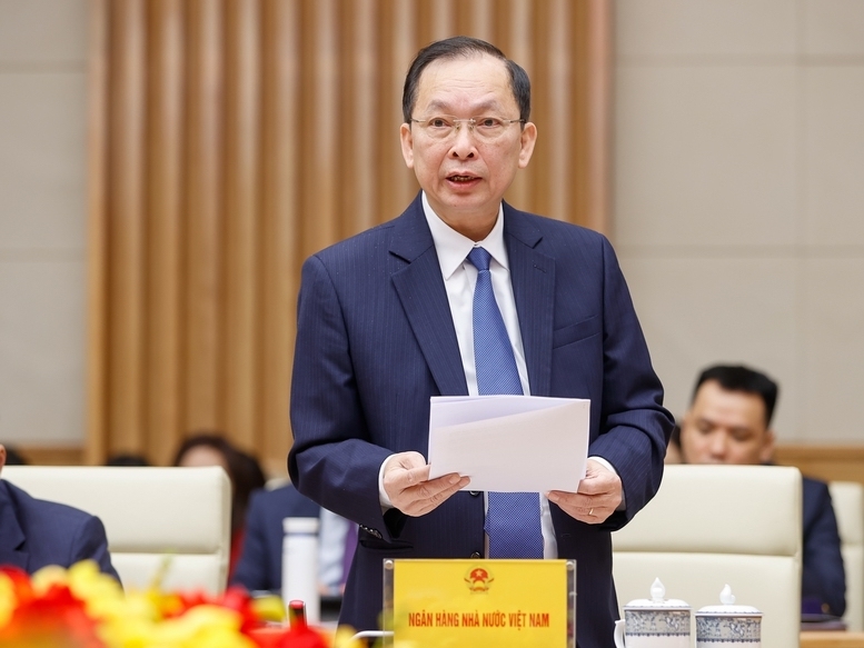 Phó Thống đốc Đào Minh Tú báo cáo tại Hội nghị - Ảnh: VGP