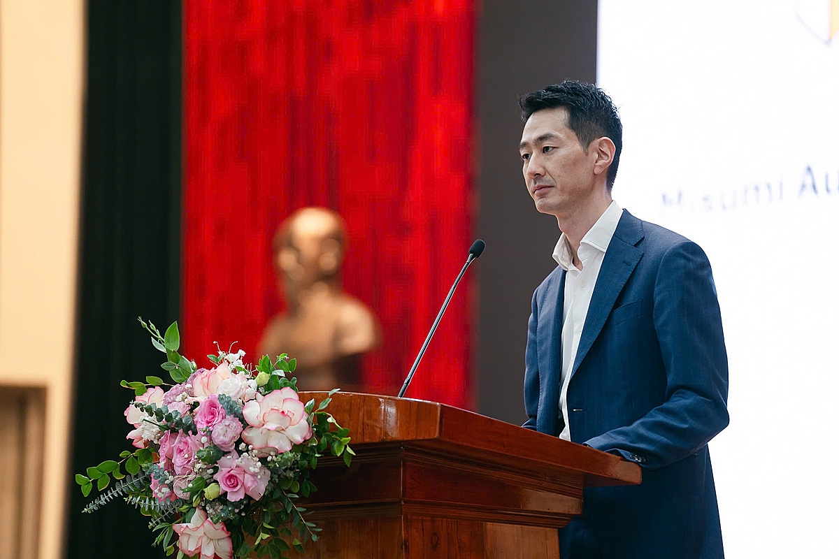 Ông Tomohiro Watanabe, Tổng Giám đốc MISUMI Việt Nam phát biểu Khai mạc Cuộc thi Thiết kế Máy tự động hóa 2025.