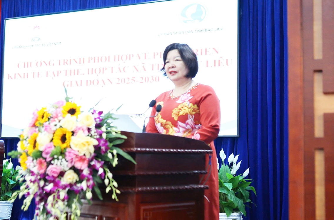 Chủ tịch Liên minh Hợp tác xã Việt Nam, Cao Xuân Thu Vân phát biểu tại Lễ Ký kết.