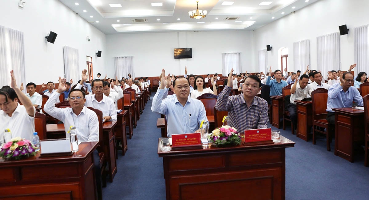 Các đại biểu biểu quyết tại Hội nghị.