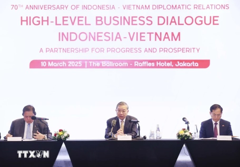 Tổng Bí thư Tô Lâm dự tọa đàm doanh nghiệp Việt Nam - Indonesia. Ảnh: TTXVN