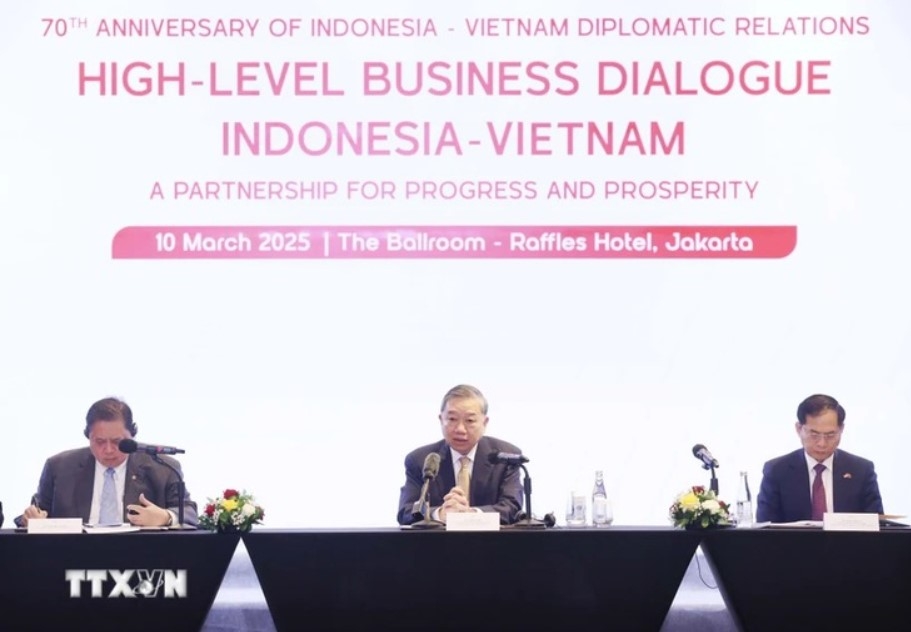 Tổng Bí thư Tô Lâm dự tọa đàm doanh nghiệp Việt Nam - Indonesia. Ảnh: TTXVN