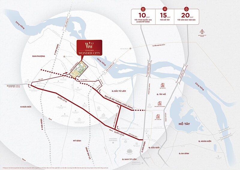 Vinhomes Wonder City sở hữu vị trí chiến lược, dễ dàng kết nối đến trung tâm Hà Nội và địa phương lân cận thông qua các dự án giao thông trọng điểm.