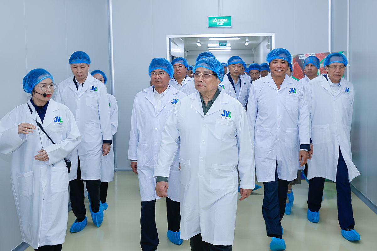 Thủ tướng đến thăm và làm việc tại Tổ hợp Trang trại và Nhà máy chế biến thịt bò Tam Đảo.