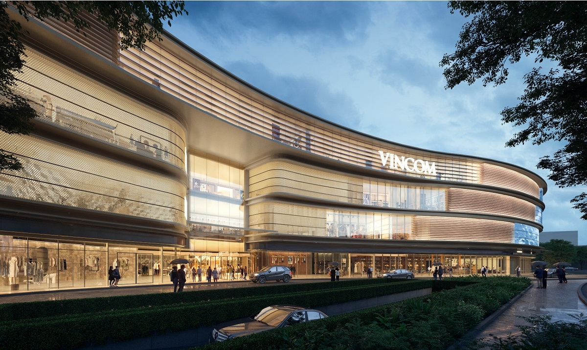 Vincom Mega Mall Vũ Yên sở hữu kiến trúc uốn cong hiện đại, nổi bật giữa khung cảnh tráng lệ của “đảo thượng lưu”.