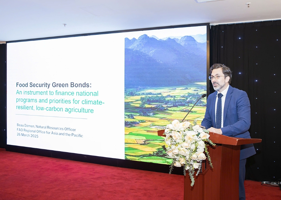 Ông Beau Damen – Chuyên gia về Tài nguyên thiên nhiên, văn phòng khu vực Châu Á - Thái Bình Dương của FAO phát biểu tại Hội thảo.