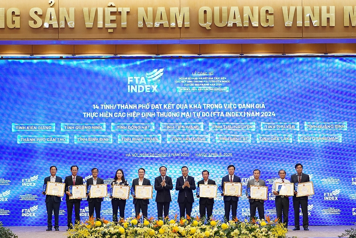 Các tỉnh, thành phố có thành tích trong việc đánh giá thực hiện các Hiệp định thương mại tự do &lpar;FTA Index&rpar; năm 2024 đã được nhận Bằng khen.