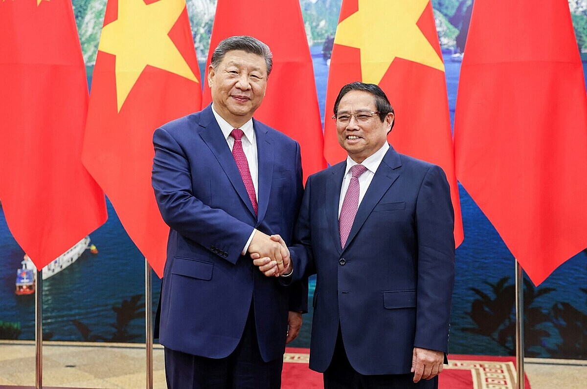 Tổng Bí thư, Chủ tịch Trung Quốc Tập Cận Bình tại cuộc hội kiến với Thủ tướng Chính phủ Phạm Minh Chính.