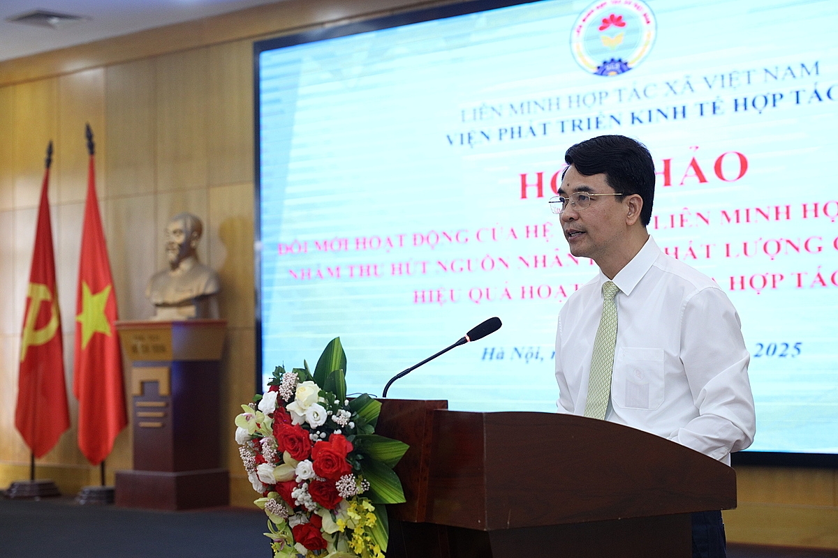 Phó Chủ tịch Liên minh HTX Vệt Nam Đinh Hồng Thái phát biểu tại hội thảo.