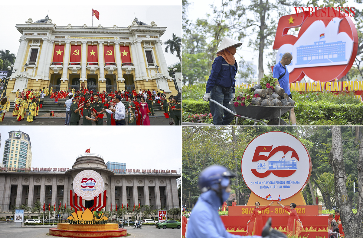 Khu vực xung quanh hồ Hoàn Kiếm và công viên Lê Nin được dựng lên các tiểu cảnh phục vụ người dân và du khách ghi lại những bức ảnh kỷ niệm.