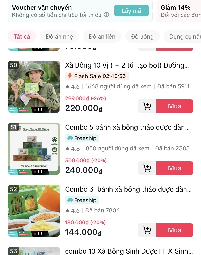 Những combo sản phẩm của HTX Sinh Dược được bán trong phiên livstream.