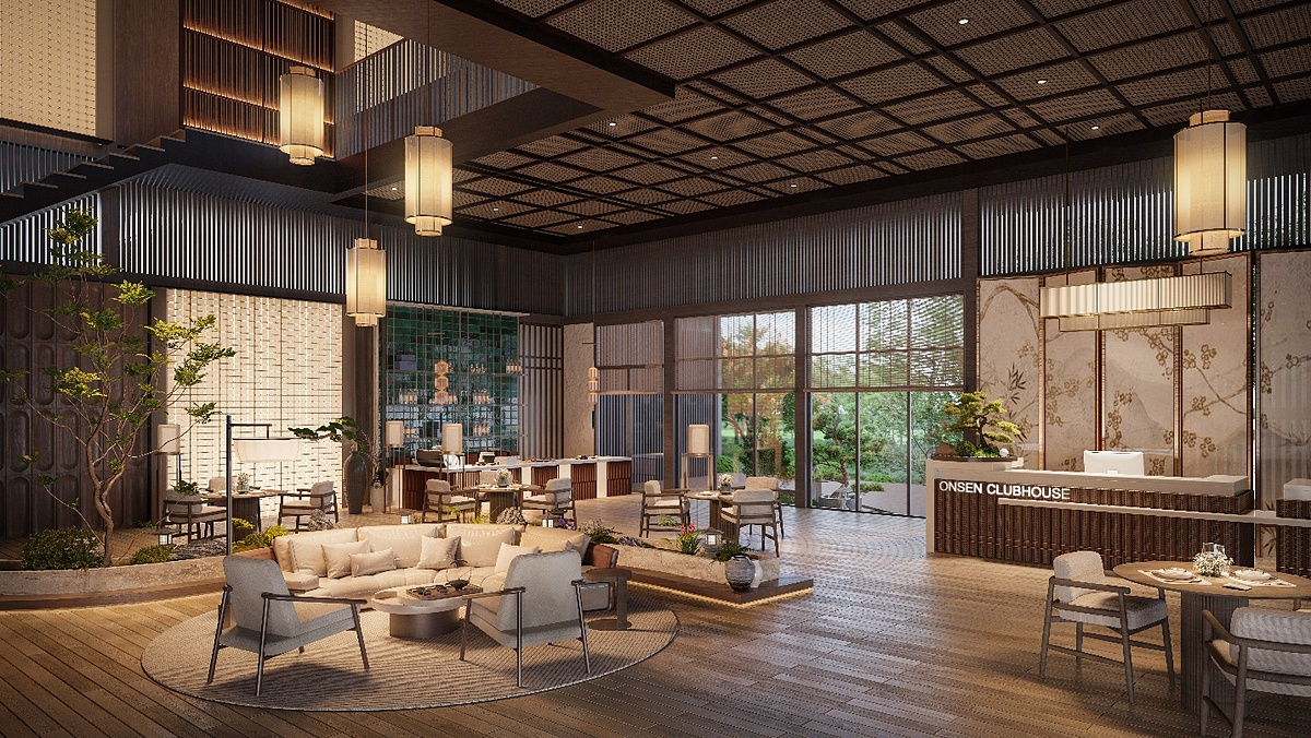 Sảnh tổ hợp onsen clubhouse, tiếp giáp phân khu Onsen village.