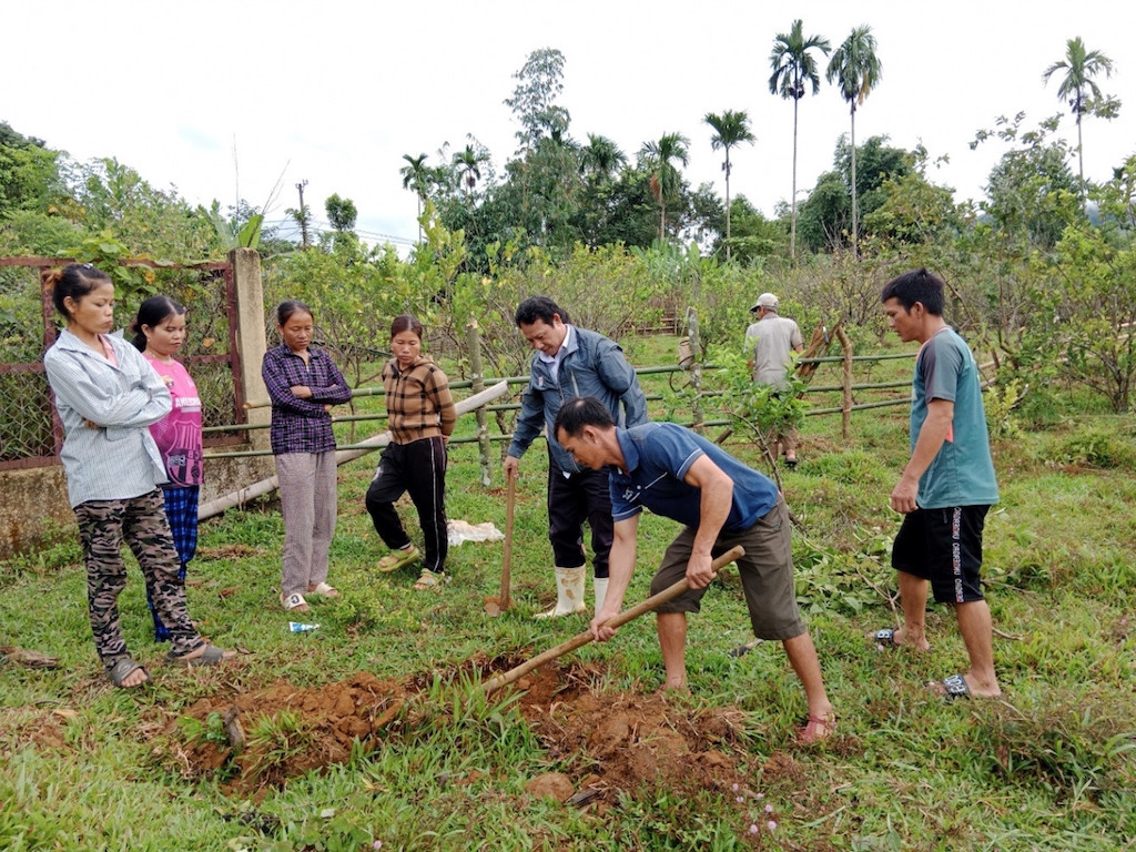Bà con dân tộc thiểu số ở Phước Sơn được hướng dẫn kỹ thuật trồng cây ăn quả cho năng suất cao.