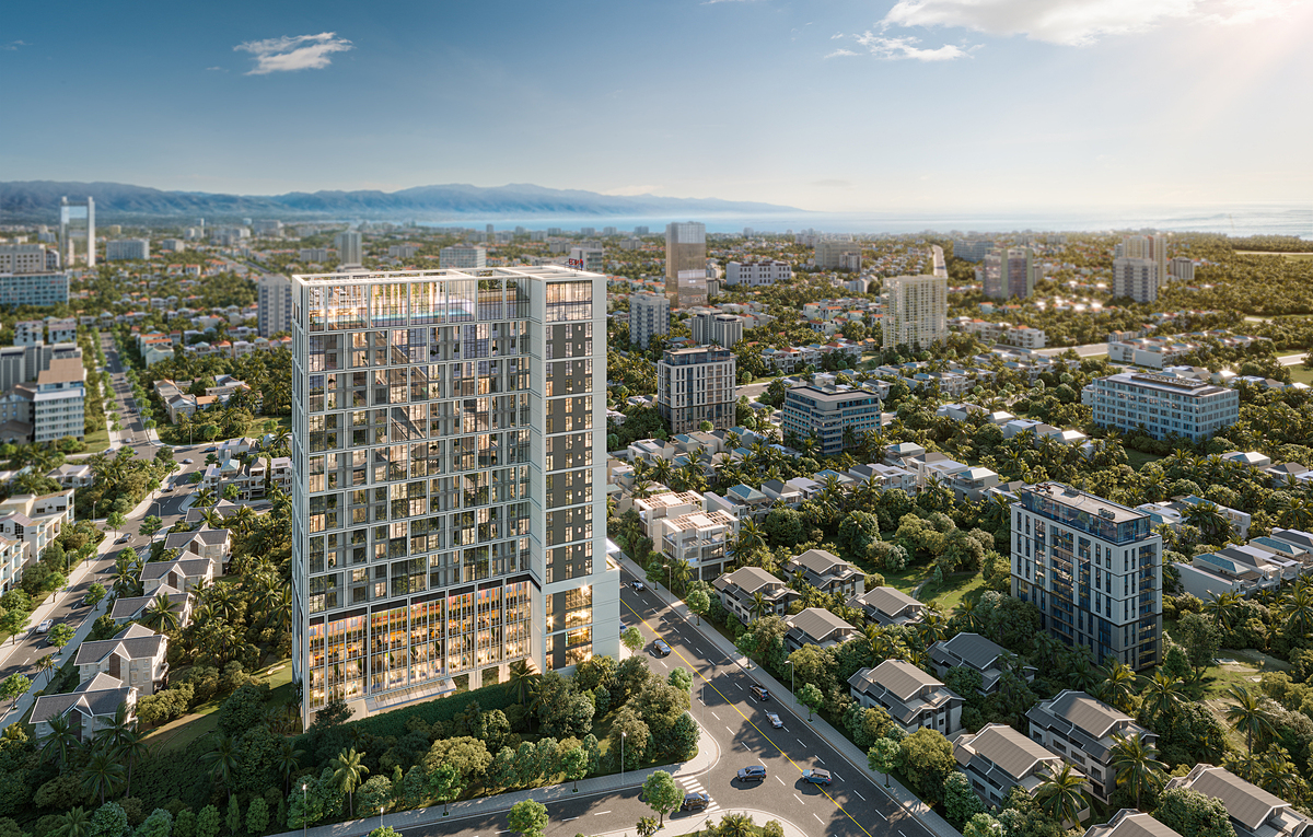 Tòa tháp Sun Solar Residence tọa lạc trên tuyến đường Lê Duẩn sầm uất &lpar;Ảnh phối cảnh: Sun Property&rpar;