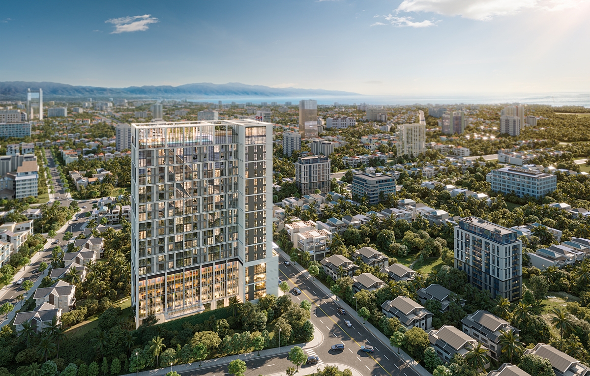 Tòa tháp Sun Solar Residence tọa lạc trên tuyến đường Lê Duẩn sầm uất &lpar;Ảnh phối cảnh: Sun Property&rpar;