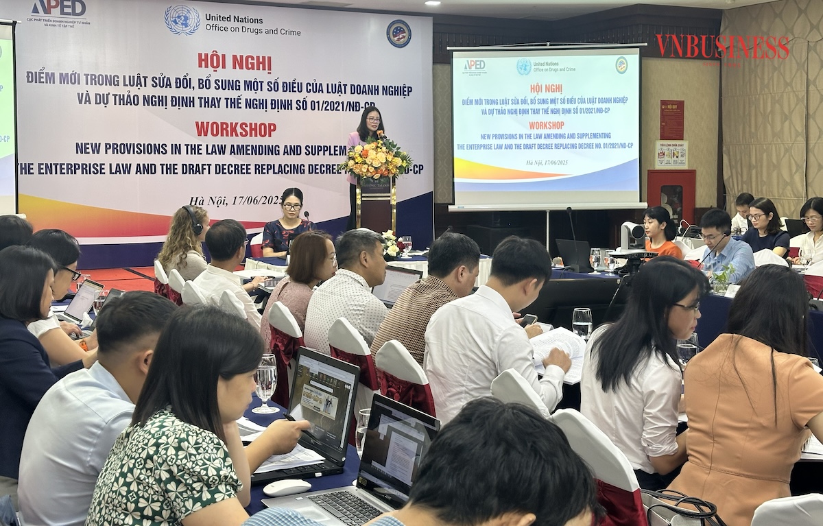 Bà Nguyễn Thị Việt Anh, Phó Cục trưởng Cục Phát triển doanh nghiệp tư nhân và kinh tế tập thể phát biểu khai mạc hội nghị.