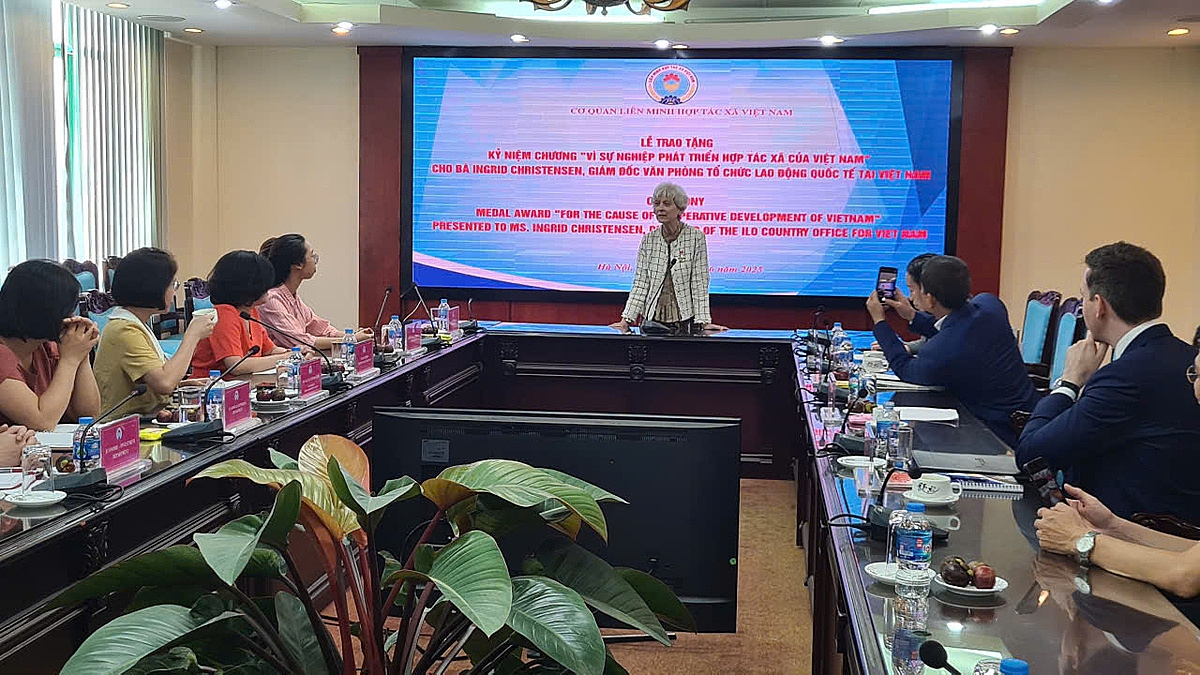 Bà Ingrid Christensen, Giám đốc Tổ chức Lao động Quốc tế &lpar;ILO&rpar; tại Việt Nam phát biểu tại buổi làm việc.