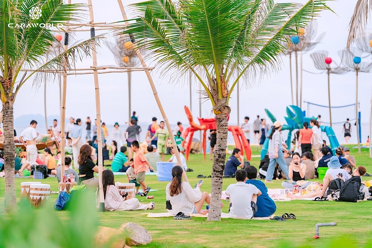 Các gia đình, hội nhóm tổ chức các hoạt động ngoài trời tại công viên.