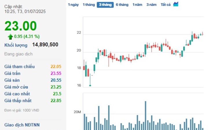 Cổ phiếu của Vinaconex chạm trần cùng thanh khoản tăng vọt