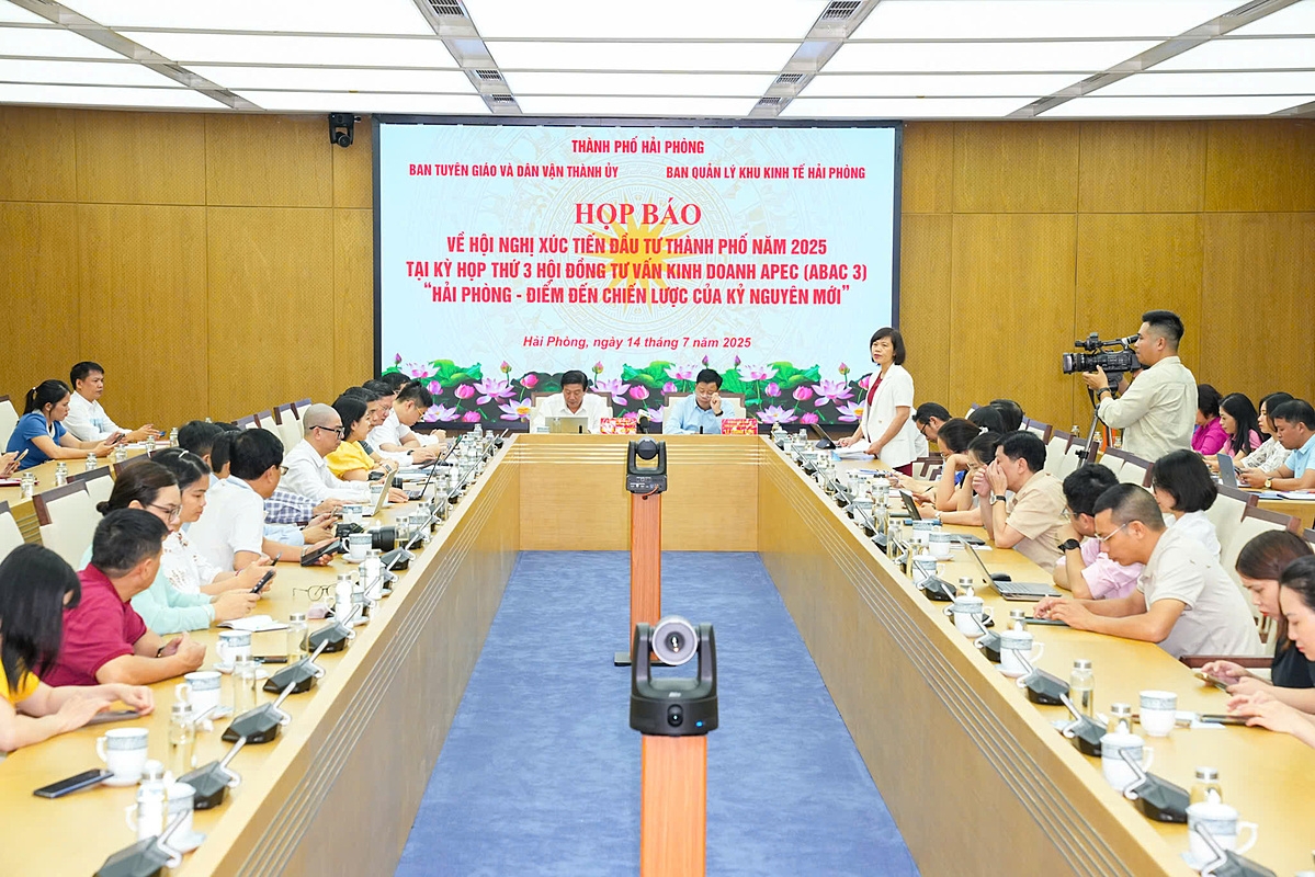 Phó Trưởng Ban Quản lý Khu kinh tế Hải Phòng Nguyễn Thị Bích Dung thông tin tại buổi họp báo &lpar;Ảnh: Đàm Thanh&rpar;