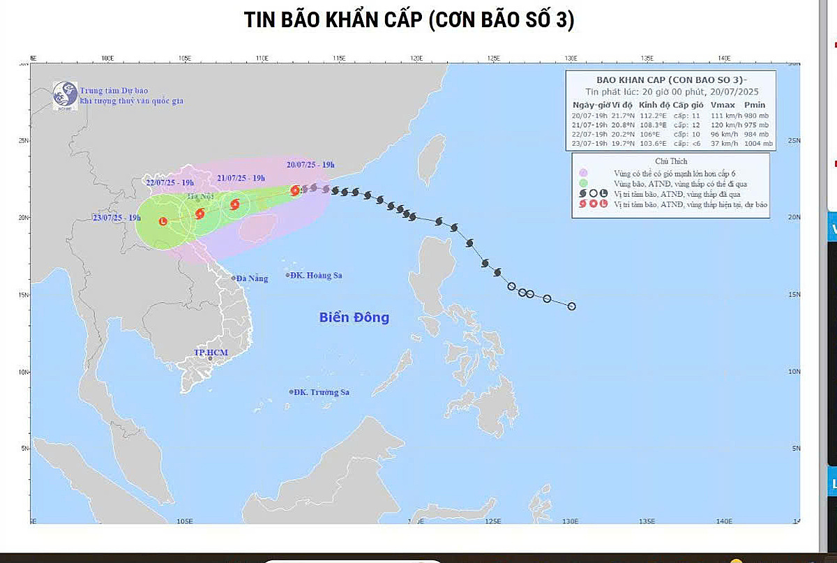 Đường đi của bão số 3 &lpar;Nguồn: Trung tâm Dự báo Khí tượng Thủy văn Quốc gia&rpar;.