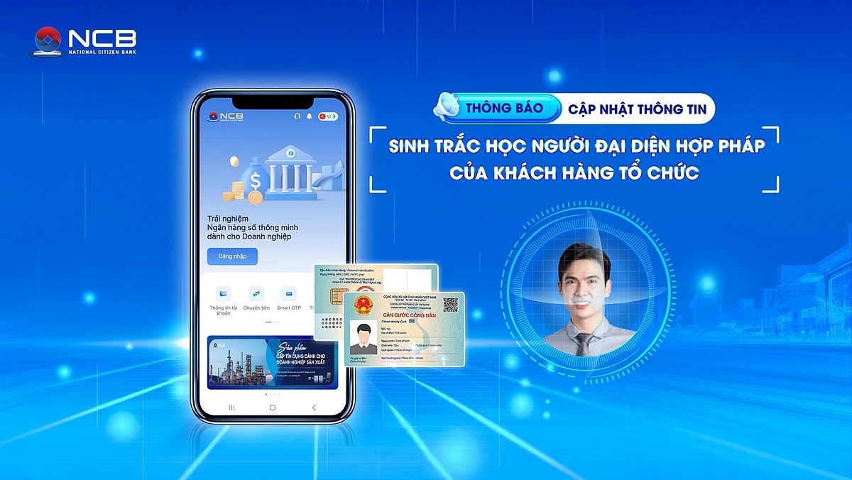 Khách hàng doanh nghiệp có thể thực hiện đối chiếu sinh trắc học ngay trên ứng dụng NCB iziMobiz.