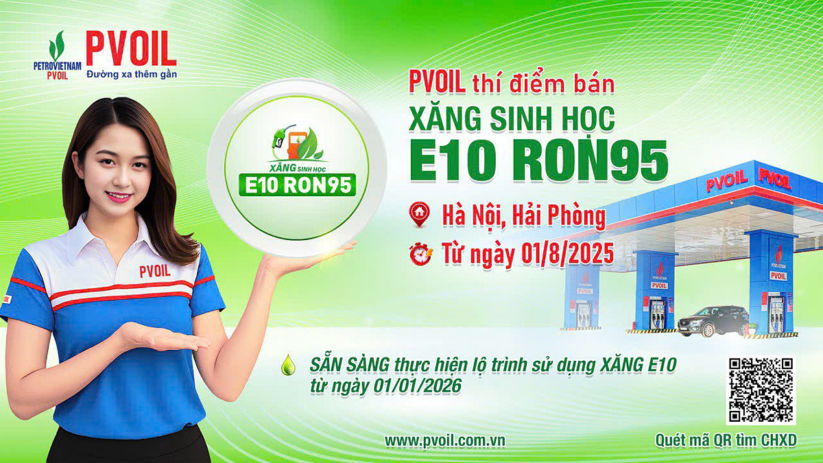 PVOIL thí điểm bán xăng sinh học E10 RON95