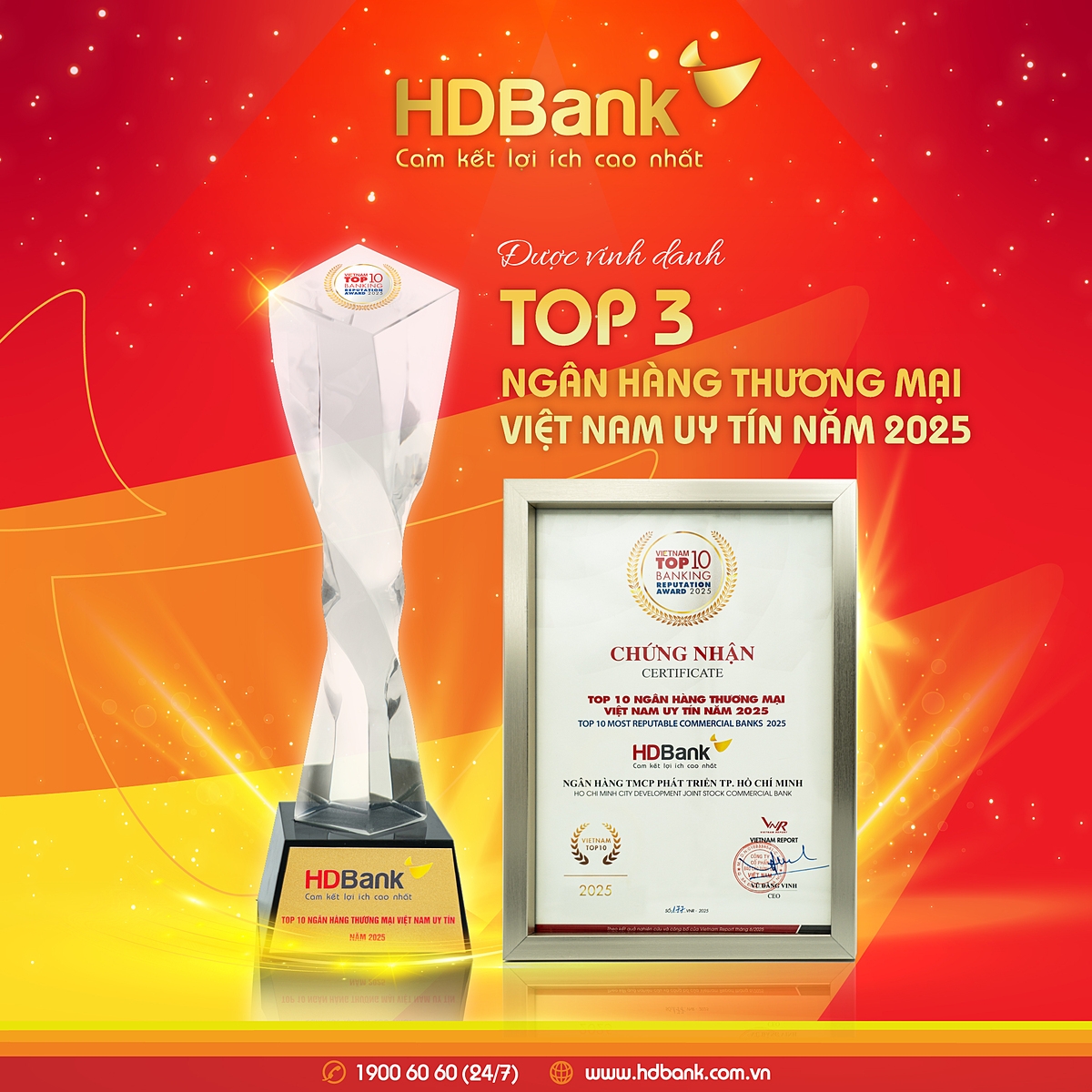 HDBank giữ vị trí thứ 3 Top ngân hàng niêm yết uy tín.
