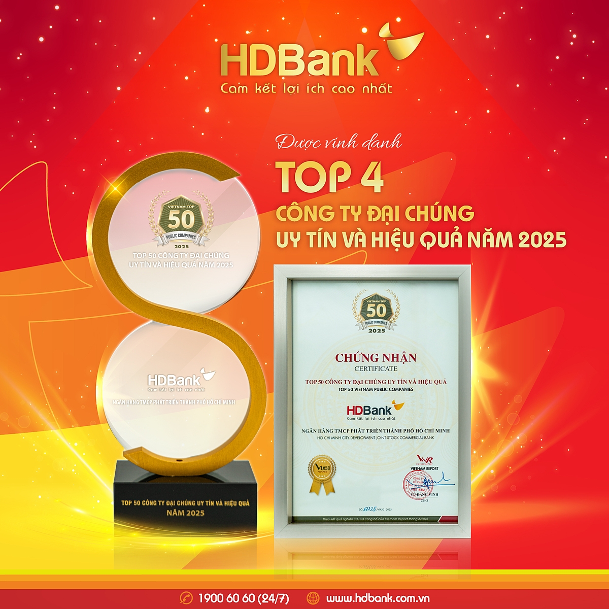 HDBank được vinh danh top 4 Công ty đại chúng uy tín và hiệu quả năm 2025.