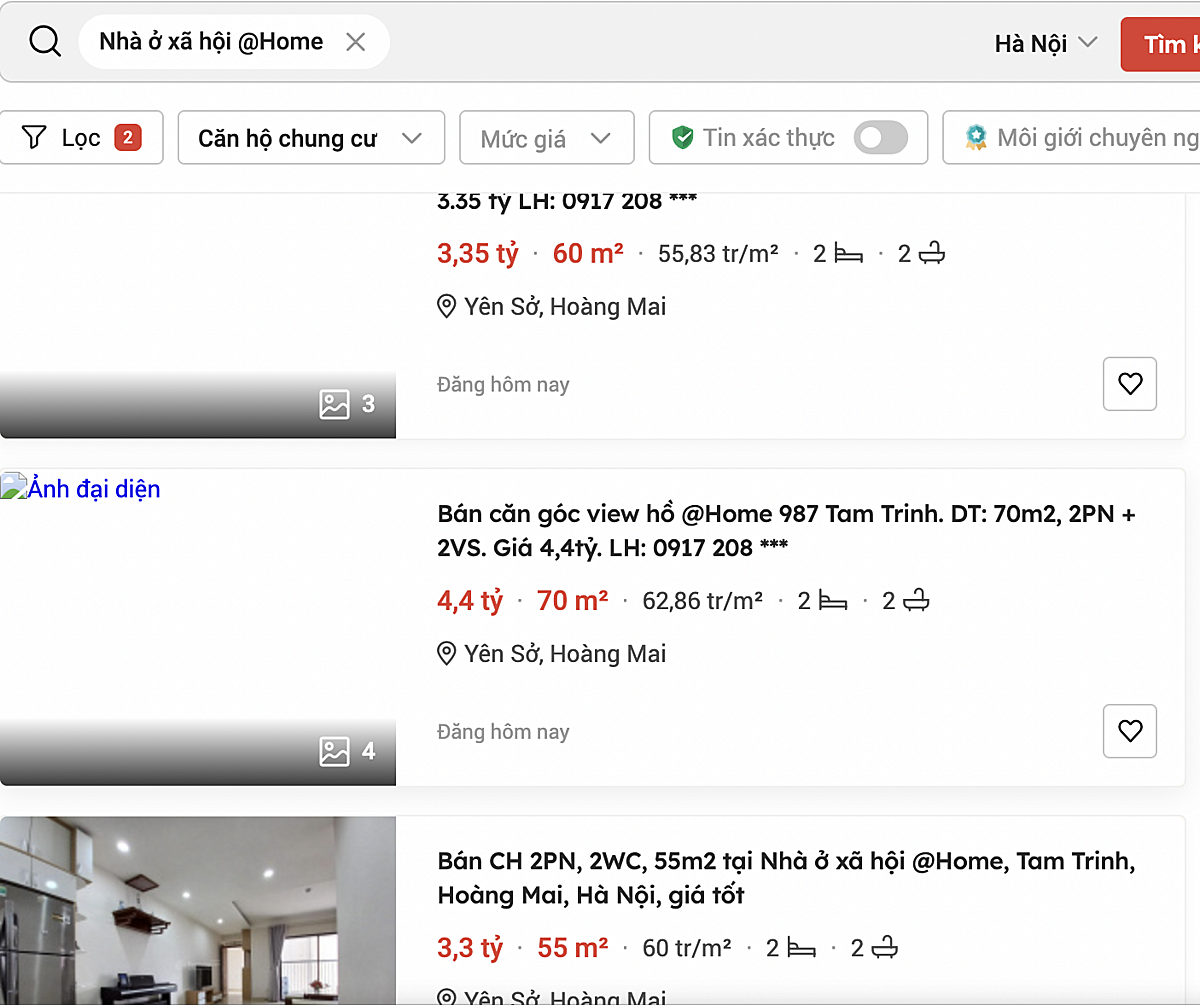 Nhiều căn hộ được rao bán từ 3 - 5 tỷ đồng.