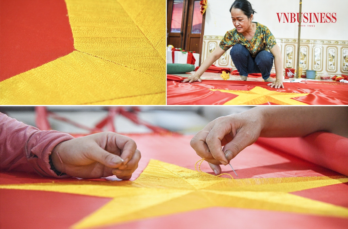 Để hoàn thiện một lá cờ thêu tay, chị Nhung phải mất gần 2 ngày, còn những người chưa thạo nghề có khi mất đến cả tuần. Chính vì vậy, giá thành của một lá cờ thêu tay từ 700.000 đồng - 1.500.000 đồng, tùy kích cỡ, cao hơn nhiều lần so với cờ được may bằng máy.