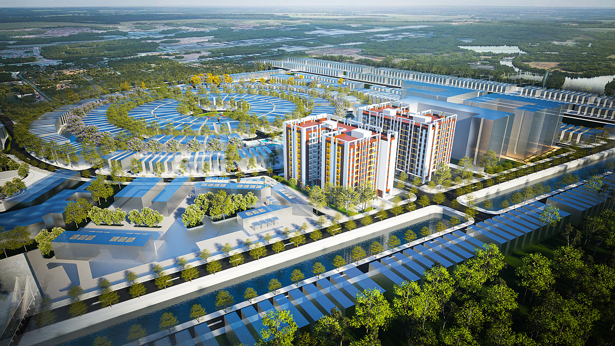 Phối cảnh công trình nhà ở xã hội đặt trong tổng thể Khu đô thị T&T Cà Mau.