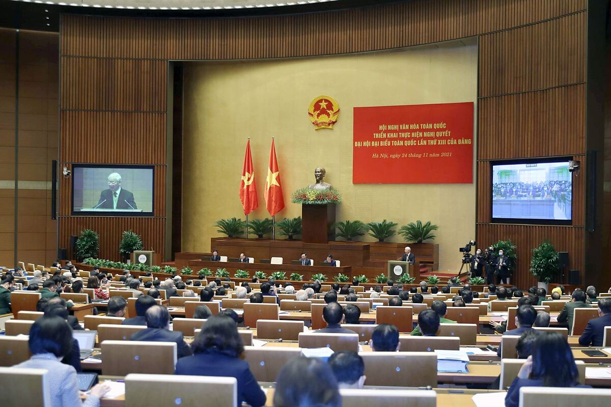 Hội nghị Văn hóa toàn quốc triển khai Nghị quyết Đại hội XIII của Đảng, tổ chức ngày 24-11-2021, đã tạo sức lan tỏa mạnh mẽ, nâng cao nhận thức trong toàn hệ thống chính trị và các tầng lớp nhân dân về vị trí, vai trò của văn hóa - Ảnh: Tuấn Minh