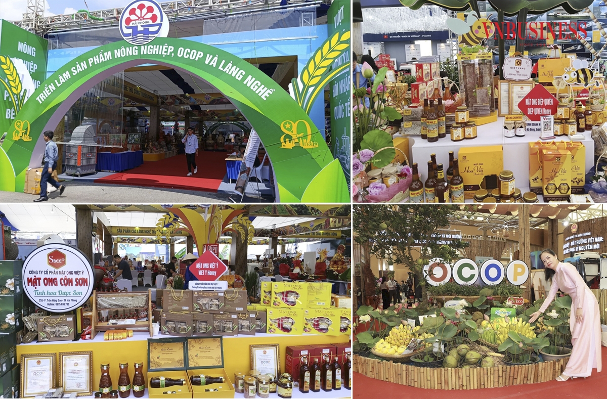 Bên cạnh các sản phẩm công nghệ do các doanh nghiệp lớn trên cả nước, khu trưng bày các sản phẩm nông sản, sản phẩm OCOP của các địa phương, HTX cũng thu hút sự chú ý của khách tham quan.